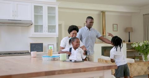 Family Morning Routine Preparing Kids for School at Home