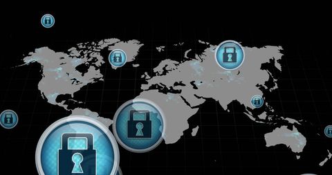 Digital World Map With Secure Data Symbols - Download Free Stock Images Pikwizard.com