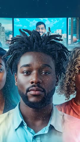 Vertical video zooming on dreadlocked professional man for collaboration and tech innovation