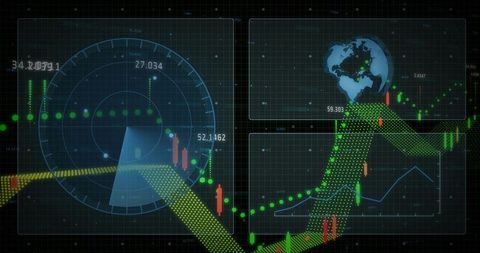 Visualizing Global Market Trends on Futuristic Financial Trading Dashboard