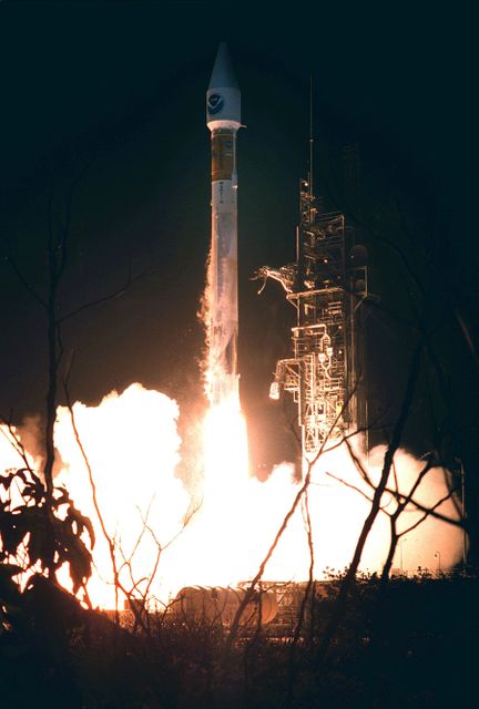 Seconds after liftoff, the Atlas II/Centaur rocket carrying the NASA/NOAA weather satellite GOES-L hurtles into space from Pad A at Complex 36 on Cape Canaveral Air Force Station. Liftoff occurred at 3:07 a.m. EDT. The primary objective of the GOES-L is to provide a full capability satellite in an on-orbit storage condition, in order to assure NOAA continuity in services from a two-satellite constellation. Launch services are being provided by the 45th Space Wing. Once in orbit, the spacecraft is to be designated GOES-11 and will complete its 90-day checkout in time for availability during the 2000 hurricane season