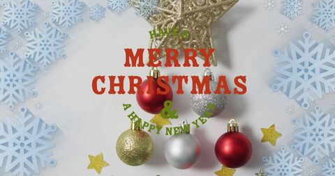 Festive Holiday Greeting with Baubles and Snowflakes - Download Free Stock Images Pikwizard.com