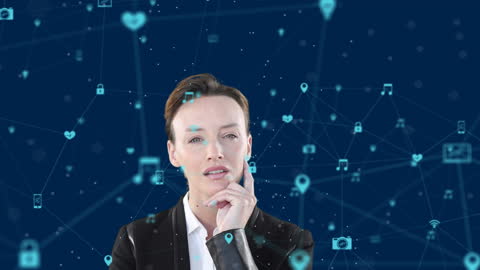 Businesswoman Contemplating Digital Network Connections