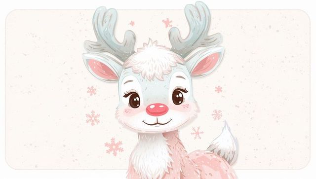 Smiling Pastel Reindeer with Big Eyes and Pink Nose Cute Whimsical Nursery Wall Art