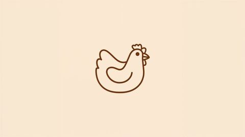 Minimalist icon of cartoon chicken on pale beige background