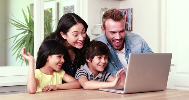 Happy Family Video Calling on Laptop at Home - Download Free Stock Images Pikwizard.com