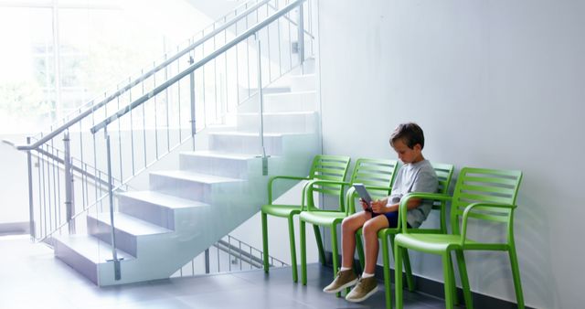 Child Waiting Alone with Tablet in Modern Hospital Corridor - Download Free Stock Images Pikwizard.com