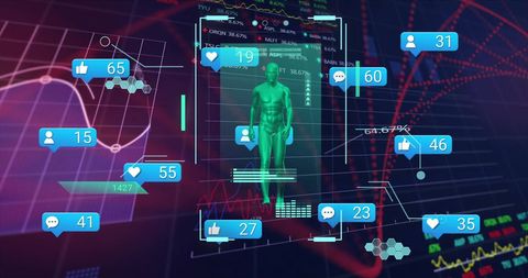 Futuristic Social Media Data Interface with Digital Vital Monitoring - Download Free Stock Images Pikwizard.com