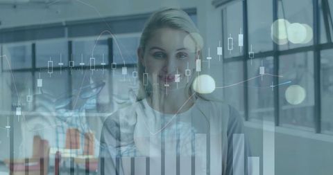 Smiling Executive Embracing Modern Data Analytics in Office