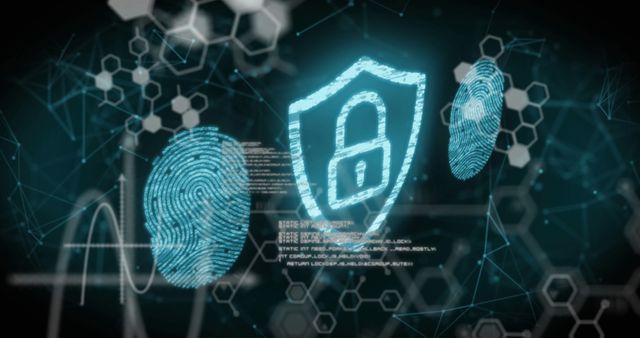 Image of biometric fingerprint and online security padlock over data processing - Download Free Stock Photos Pikwizard.com