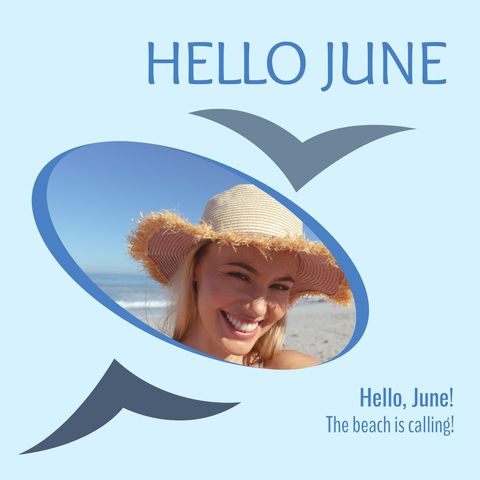 Smiling Woman with Sunhat by Seaside Celebrating June