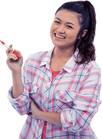 Smiling Asian Woman with Marker on Isolated Transparent Background - Download Free Stock Videos Pikwizard.com