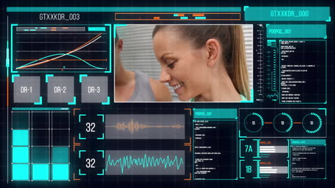 Futuristic Sports Data Interface Animation on Black Background