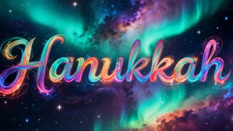Cursive Hanukkah Lettering Pulsing Over Cosmic Aurora Animated Holiday Greeting Loop