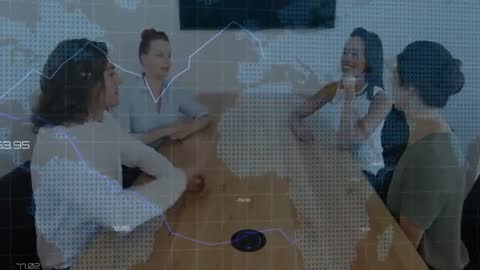 Business Team Analyzing Financial Data with Global Chart Overlay