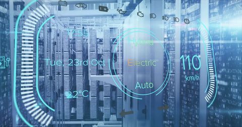 digital data overlay on servers for electric vehicle management - Download Free Stock Images Pikwizard.com