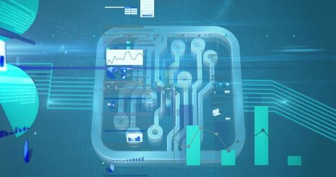 Digital Interface with Financial Data on Blue Microprocessor Background - Download Free Stock Images Pikwizard.com