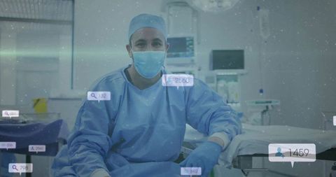 Surgeon analyzing digital vital signs in innovative operating room