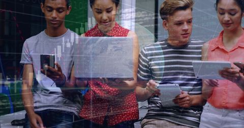 diverse students using technology with global data overlay - Download Free Stock Images Pikwizard.com