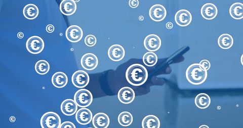 Young Man using Smartphone with Floating Euro Symbols - Download Free Stock Images Pikwizard.com