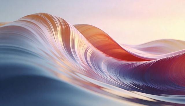 Iridescent Ribbon Waves Flowing Silky Gradient Curves with Luminous Folds