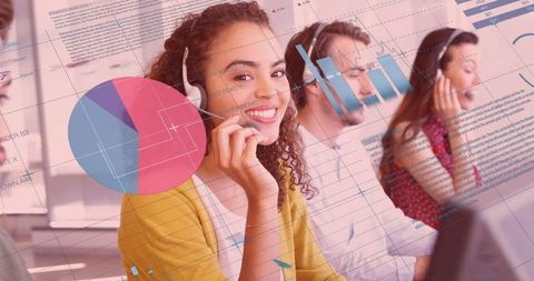 Diverse customer service team with global data integration