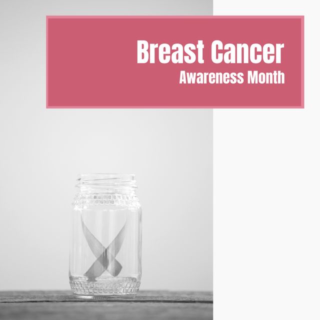 Breast Cancer Awareness Month Poster with Glass Jar and Ribbon - Download Free Stock Templates Pikwizard.com