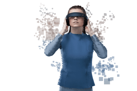 Digital Transparent Illustration of Woman Using VR Glasses