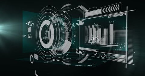Futuristic digital interface with data processing visuals