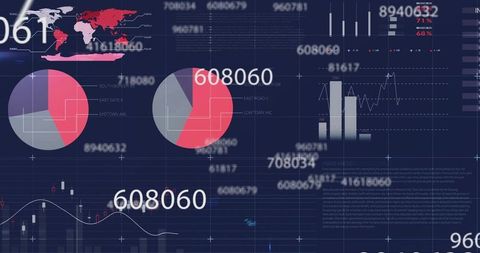 Futuristic Financial Analytics Dashboard with Pie Charts Candlestick Charts and World Map
