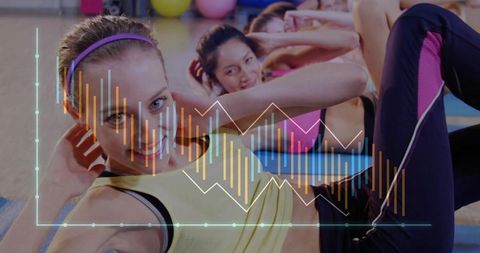 Women Exercising with Fitness Analytics Overlay