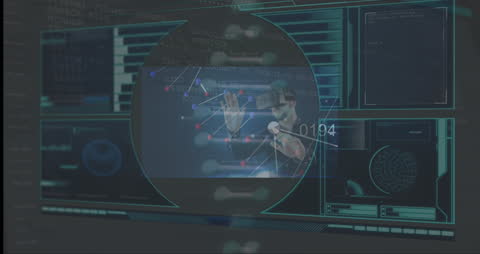 Virtual Reality Expert in Digital Interface Examining Data