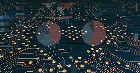 Digital Circuit Board with Data Processing and World Map Elements - Download Free Stock Images Pikwizard.com