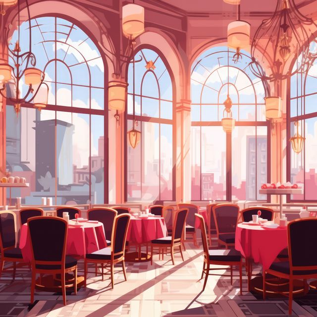 General view of fancy restaurant interiors with city view, created using generative ai technology - Download Free Stock Photos Pikwizard.com