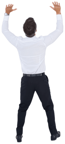 Businessman Raising Hands Transparent Isolated Confident Gesture
