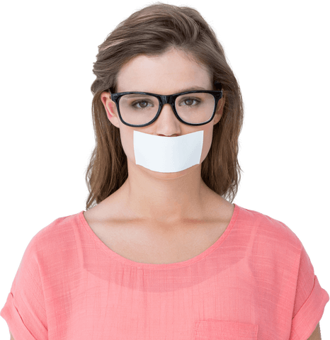 woman wearing glasses with adhesive tape on mouth transparent background - Download Free Stock Videos Pikwizard.com