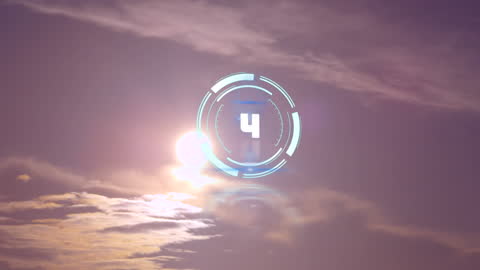 Digital HUD Animation Over Cloudy Sky