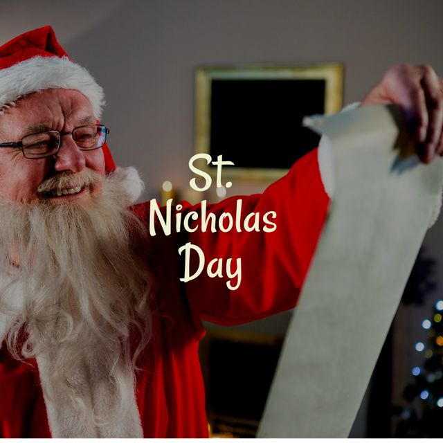 Santa Claus Reading Scroll On St. Nicholas Day - Download Free Stock Templates Pikwizard.com