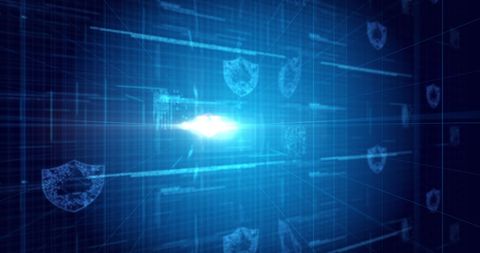 Digital Security Shield Over Processor Square Blue Grid - Download Free Stock Images Pikwizard.com