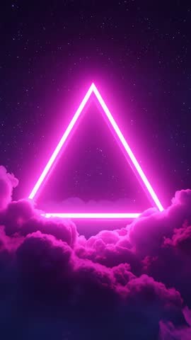Pulsing Neon Triangle Floating Above Magenta Clouds Looping Vertical Night Sky Video
