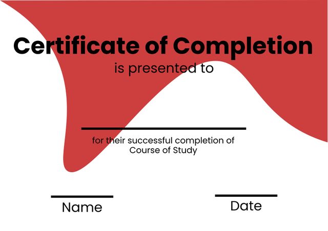 Modern Certificate of Completion Template with Red and White Background - Download Free Stock Templates Pikwizard.com