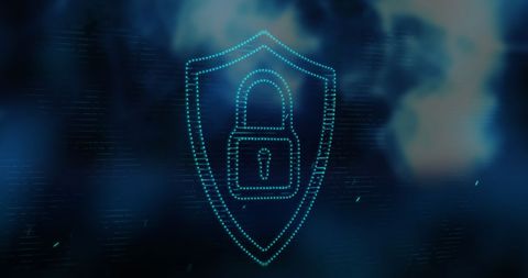 Digital padlock with glowing blue waves representing cybersecurity
