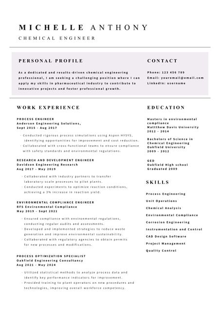 Chemical Engineer Resume Layout with Professional Design and Clean Typography - Download Free Stock Videos Pikwizard.com