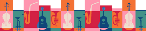 Transparent decorative music instruments seamless pattern for artworks