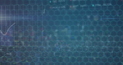 Futuristic Digital Stock Market with Hexagonal Grid