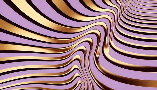 Gilded Ribbon Waves Twisting into Lavender Vortex Metallic Abstract Flow
