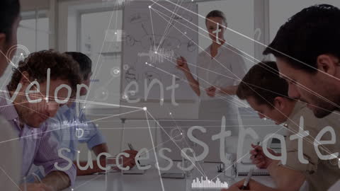 Medical Professional Leading Team Strategy Session with Digital Overlays