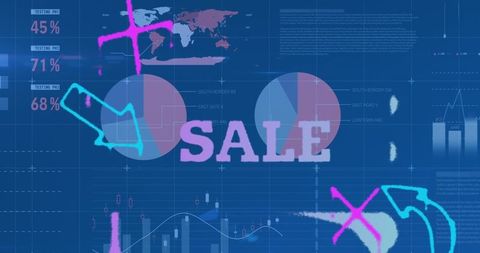 Digital Graphs and Sale Concept on Blue Background - Download Free Stock Images Pikwizard.com