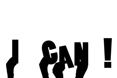 Hands holding 'i can' text on transparent background vector