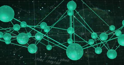 Teal 3D Network of Connected Nodes and Triangular Links with Data Grid Overlay
